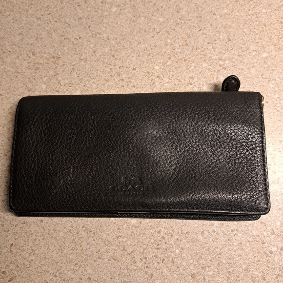 Coach Handbags - Coach Slim black pebbled leather wallet